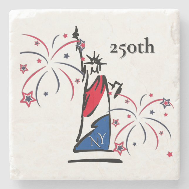 Statue of Liberty with Fireworks 250th Independece Stone Coaster (Front)