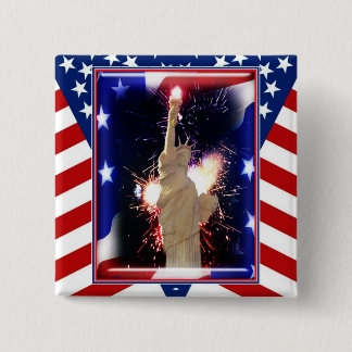 Statue of Liberty with Fireworks for 4th of July 15 Cm Square Badge