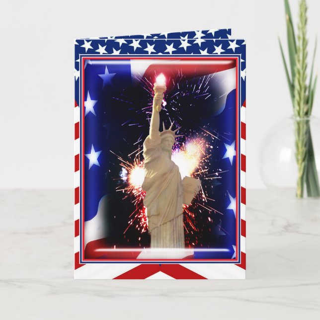 Statue of Liberty with Fireworks for 4th of July Card (Front)
