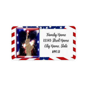 Statue of Liberty with Fireworks for 4th of July Label