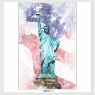 Statue of Liberty  with flag watercolor