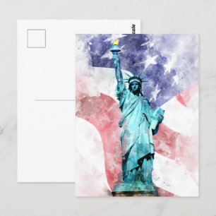 Statue of Liberty  with flag watercolor Postcard