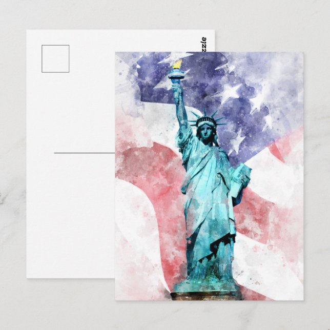 Statue of Liberty  with flag watercolor Postcard (Front/Back)