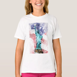 Statue of Liberty with flag watercolor T-Shirt