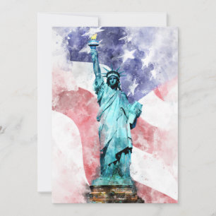 Statue of Liberty with flag watercolor Thank You Card