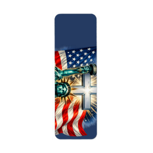 Statue of Liberty with Flags and Cross