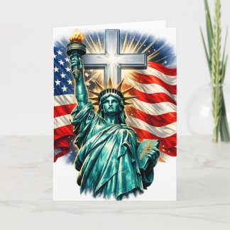 Statue of Liberty with Flags and Cross Card