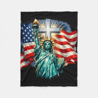 Statue of Liberty with Flags and Cross Fleece Blanket