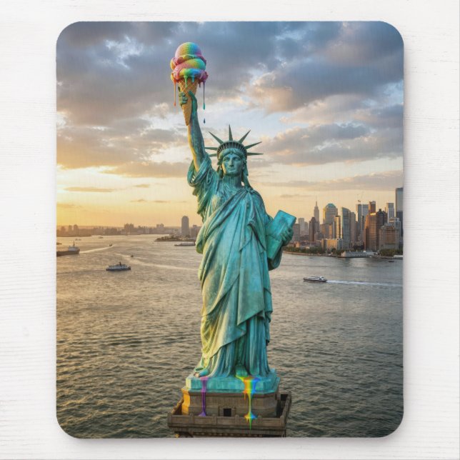 Statue of Liberty With Rainbow Ice Cream Cone Mouse Mat (Front)