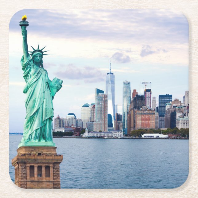 Statue of Liberty with World Trade Center Square Paper Coaster (Front)