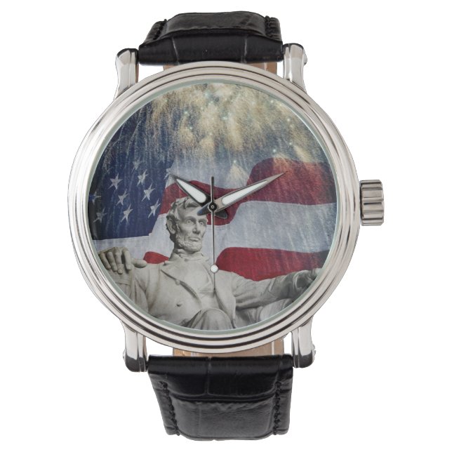 Statue of Lincoln & American Flag with Fireworks Watch (Front)