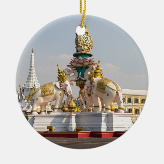 Statue of pink elephants Bangkok Thailand Ceramic Tree Decoration (Front)