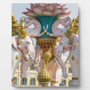 Statue of pink elephants Bangkok Thailand Plaque