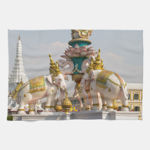 Statue of pink elephants Bangkok Thailand Tea Towel