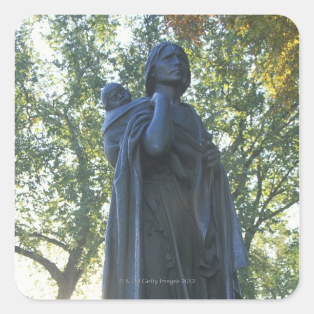 'Statue of Sacagawea and her son, guide on the Square Sticker (Front)
