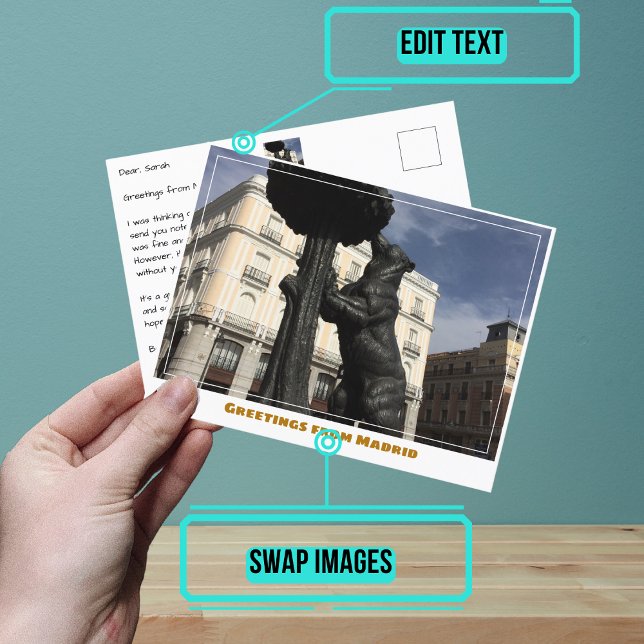 Statue of the Bear & Strawberry Tree Madrid Spain  Postcard (Share your experiences with these stylish template postcards.)