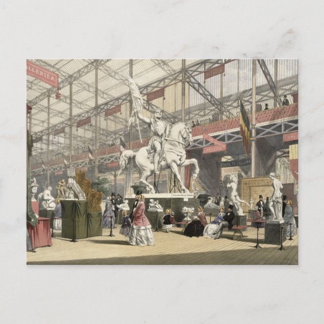 Statues in the Belgium section of the Great Exhibi Postcard (Front)