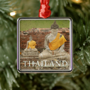 Statues of Sitting Buddhas   Ayutthaya, Thailand Metal Tree Decoration