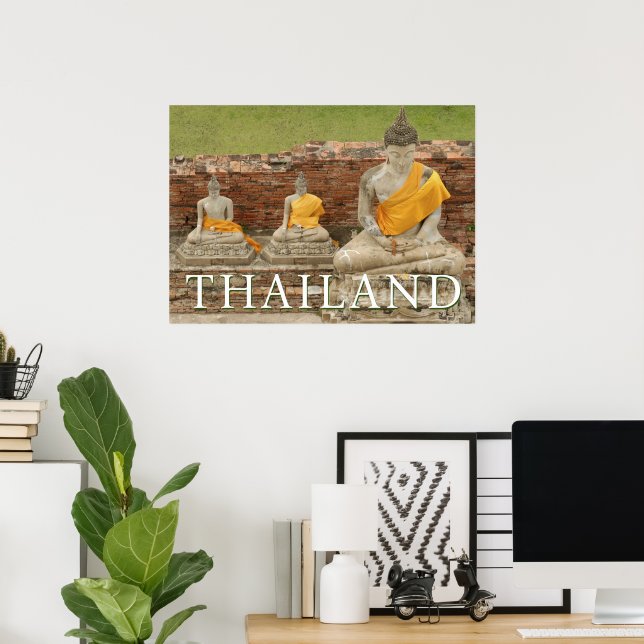 Statues of Sitting Buddhas | Ayutthaya, Thailand Poster (Home Office)