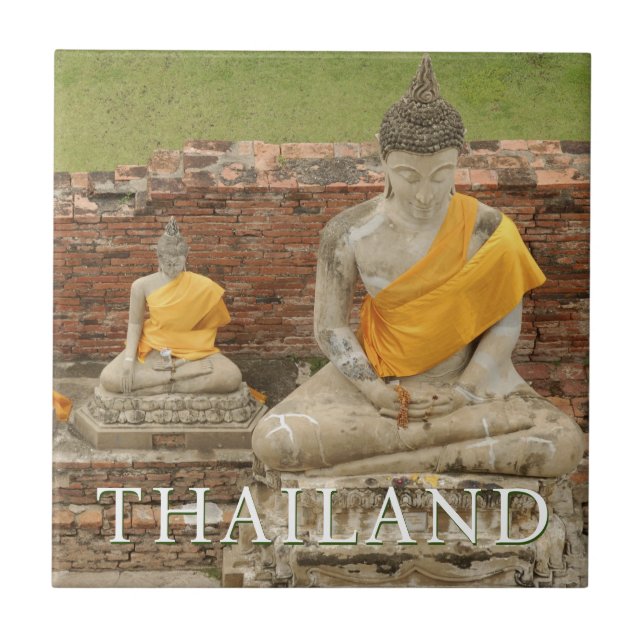 Statues of Sitting Buddhas | Ayutthaya, Thailand Tile (Front)