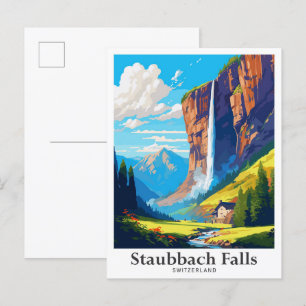 Staubbach Falls Switzerland Travel Illustration Postcard