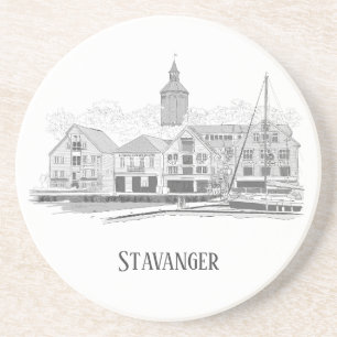 Stavanger Norway Beautiful Streetscape Drawing Coaster
