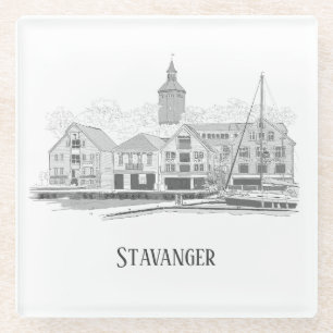 Stavanger Norway Beautiful Streetscape Drawing Glass Coaster