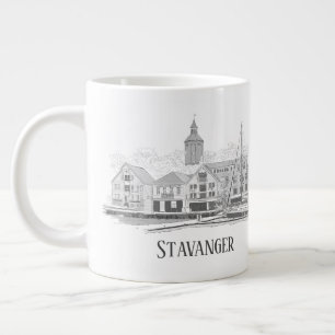Stavanger Norway Beautiful Streetscape Drawing Large Coffee Mug