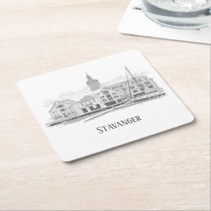 Stavanger Norway Beautiful Streetscape Drawing Square Paper Coaster