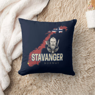 Stavanger Norway Retro City Map Vintage Holiday Cushion