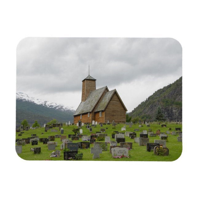 Stave church and graves, Norway rectangular magnet (Horizontal)
