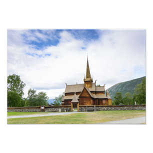 Stave church in Lom, Norway photo print