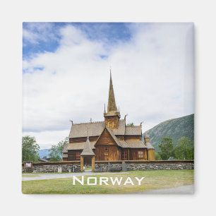 Stave church in Lom, Norway text magnet