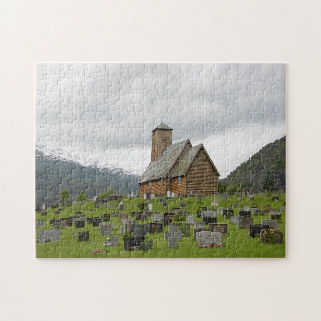 Stave church with graveyard in Norway jigsaw Puzzle (Horizontal)