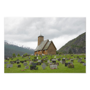 Stave church with graveyard in Norway photo