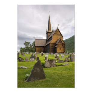 Stave church with graveyard in Norway Photo Print