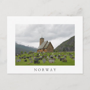 Stave church with graveyard white postcard