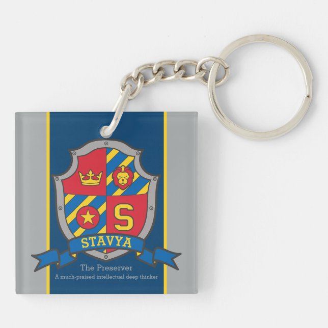 Stavya name meaning letter S knight crest custom Key Ring (Back)