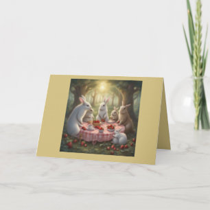 Stawberry picnic with the bunny family birthday holiday card