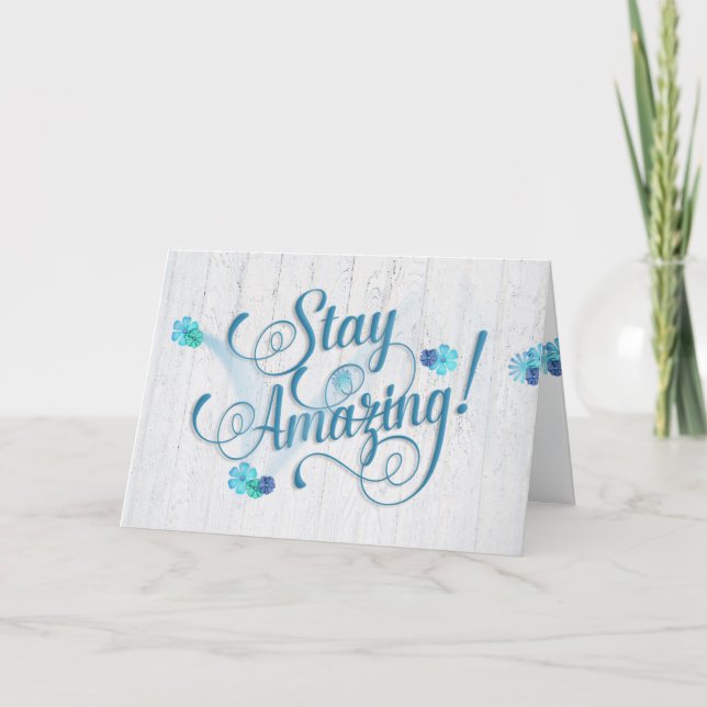 "stay amazing" birthday daisies on wood card (Front)