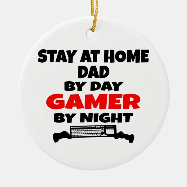 Stay at Home Dad Gamer Ceramic Tree Decoration (Front)