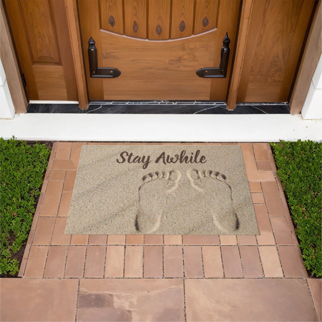Stay Awhile Footprints In Sand Doormat (Outdoor)