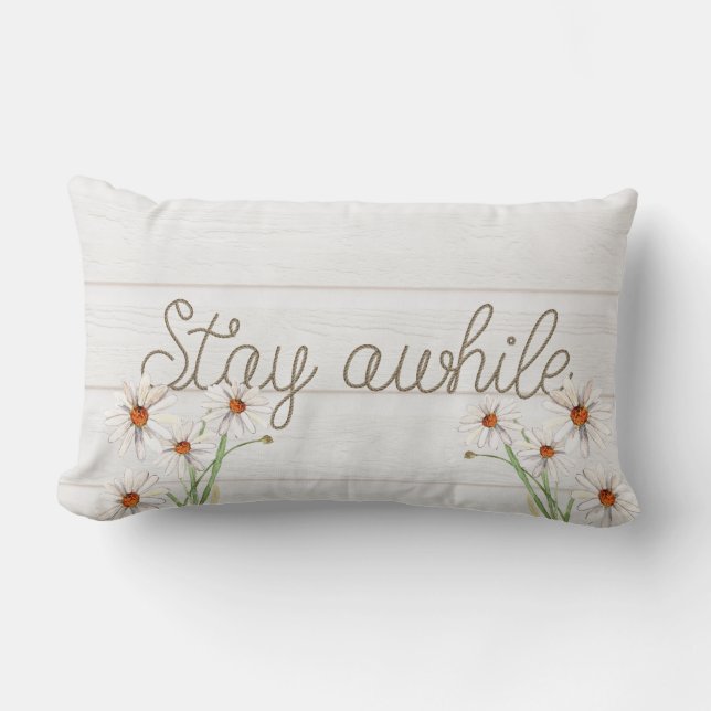 Stay Awhile rope text with daisies Lumbar Cushion (Front)