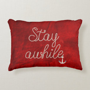 Stay Awhile Text Nautical Rope Accent Pillow
