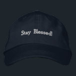 "Stay Blessed!" Navy Cap – Custom Personalised Hat<br><div class="desc">This navy cotton cap features the uplifting message "Stay blessed!" embroidered with care for a touch of positivity. The adjustable strap ensures a comfortable, one-size-fits-all fit, making it versatile for any wearer. Crafted from durable cotton, this cap is perfect for spreading good vibes and makes a thoughtful gift for anyone...</div>