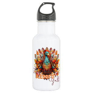 Stay Blessed Y'all with Colourful Turkey  532 Ml Water Bottle