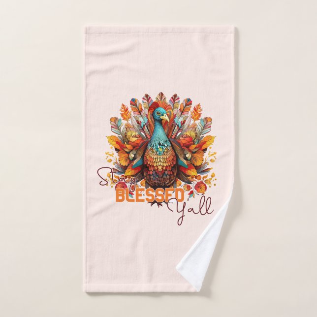 Stay Blessed Y'all with Colourful Turkey  Bath Towel Set (Hand Towel)