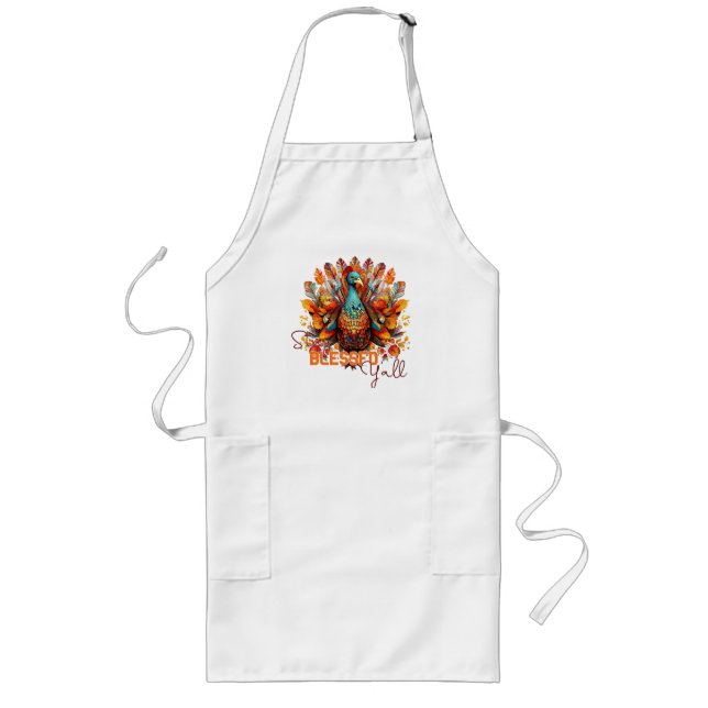 Stay Blessed Y'all with Colourful Turkey  Long Apron (Front)