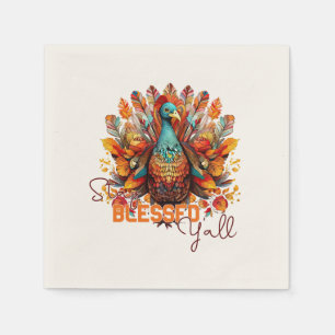 Stay Blessed Y'all with Colourful Turkey  Napkin