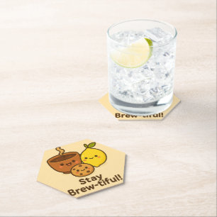 Stay Brew-tiful – Cute Coffee, Lemon & Cookie  Paper Coaster